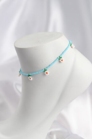 Mavi Renk Boncuklu Papatya Motifli Halhal