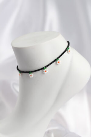 Siyah Renk Boncuklu Papatya Motifli Halhal