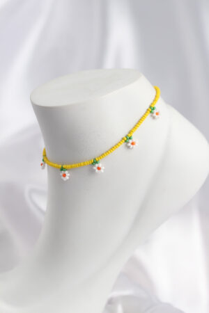 Sarı Renk Boncuklu Papatya Motifli Halhal