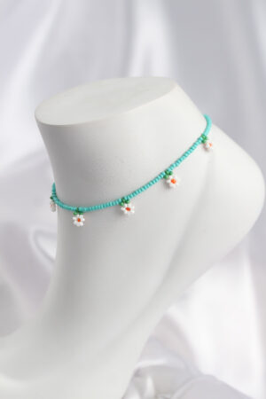 Turkuaz Renk Boncuklu Papatya Motifli Halhal