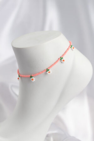 Pembe Renk Boncuklu Papatya Motifli Halhal