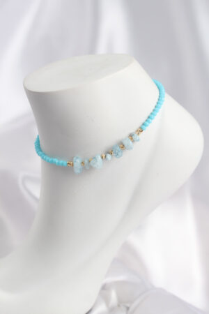 Turkuaz Renk Boncuklu Doğaltaş Görünümlü Halhal