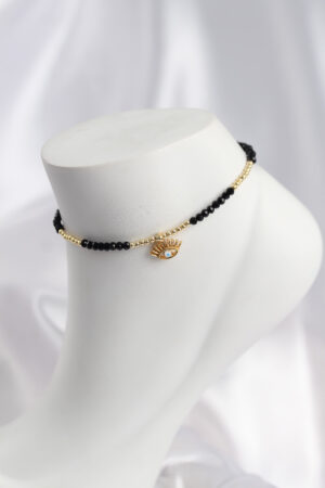 Siyah Renk Boncuklu Nazarlı Göz Figürlü Halhal