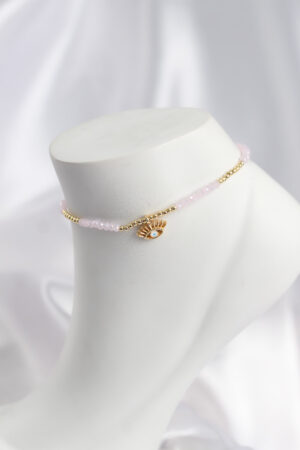 Pembe Renk Boncuklu Nazarlı Göz Figürlü Halhal