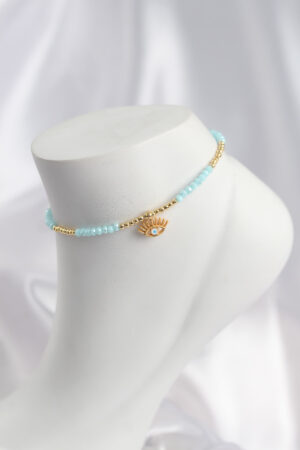 Turkuaz Renk Boncuklu Nazarlı Göz Figürlü Halhal