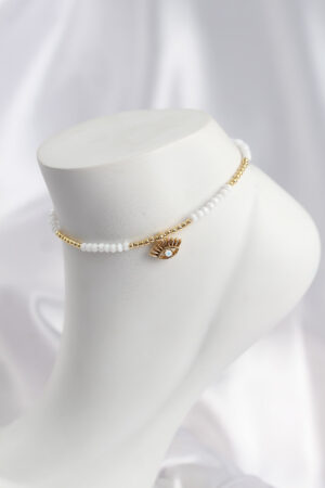 Beyaz Renk Boncuklu Nazarlı Göz Figürlü Halhal