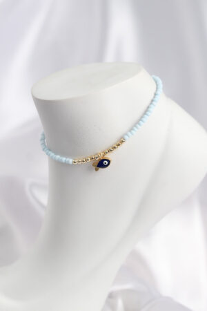 Mavi Renk Boncuklu Balık Figürlü Halhal