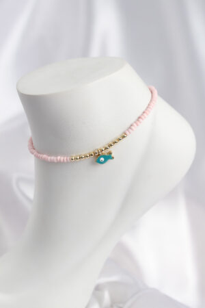 Pembe Renk Boncuklu Balık Figürlü Halhal