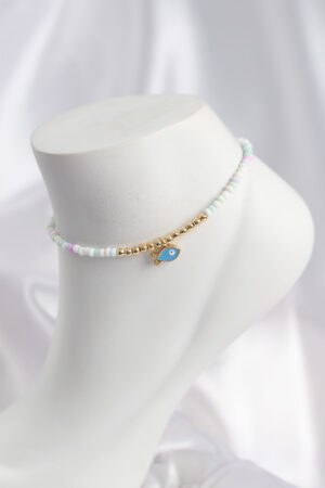 Beyaz ve Karışık Renk Boncuklu Balık Figürlü Halhal