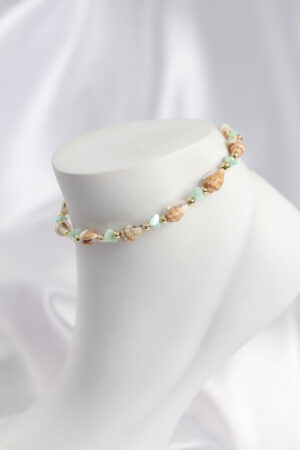 Doğal Deniz Kabuğu Model ve Yeşil Kristal Taş Model Halhal