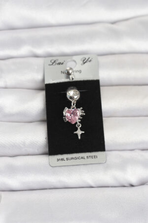 316L Cerrahi Çelik Pembe Zirkon Taşlı Model Göbek Piercing