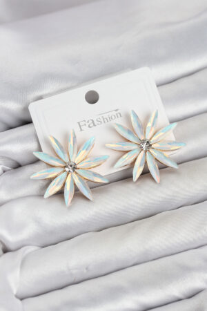 Beyaz Renk Kristal Taşlı Lotus Model Kadın Küpe