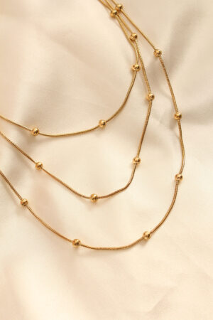 316L Çelik Gold Renkli Topçuk Tasarımlı Çoklu Kolye