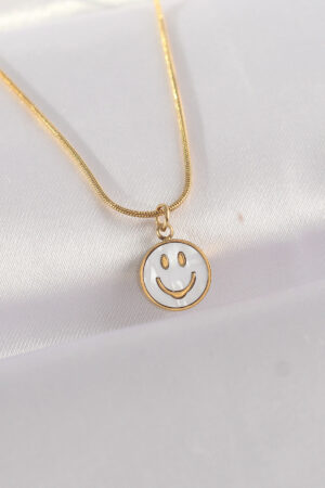 316L Çelik Zincir Gold Renk Mermer Desenli Minimal Smile Kolye