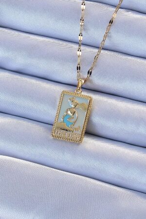 316L Çelik Zincir Gold Renk Mavi Mineli Tarot Kolye
