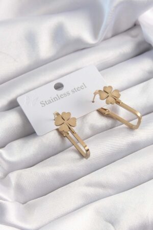316L Çelik Gold Renk Geometrik Yonca Model Küpe